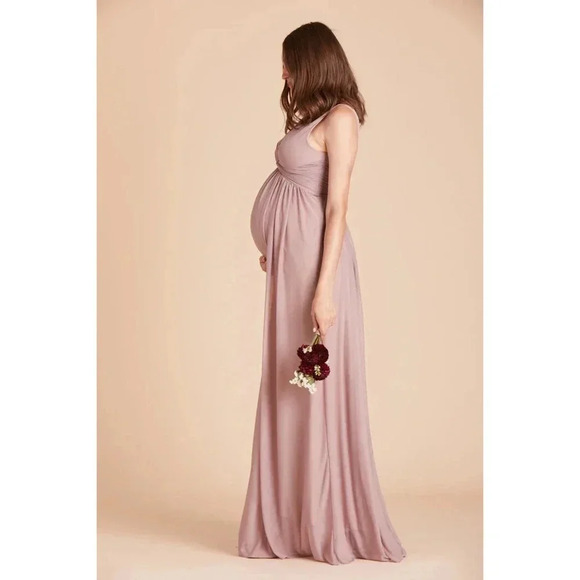 NWT Birdy Grey Lianna Maxi Dress Twisted V-Neck Empire Waist Mesh Mauve Size XS - Picture 8 of 12